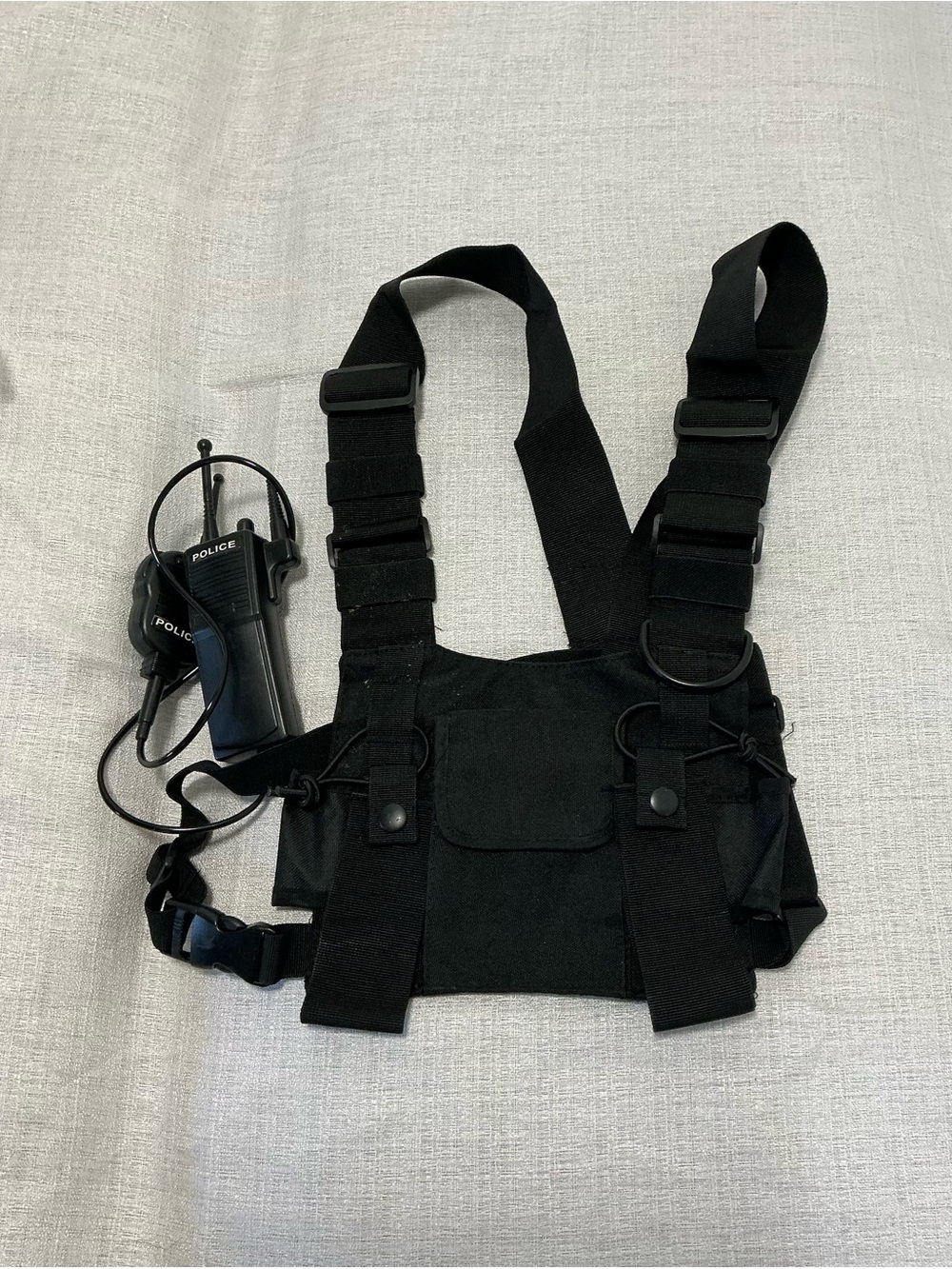 Kids Police Tactical Chest Rig Vest & Walkie Talkie Set SWAT Cop Costume